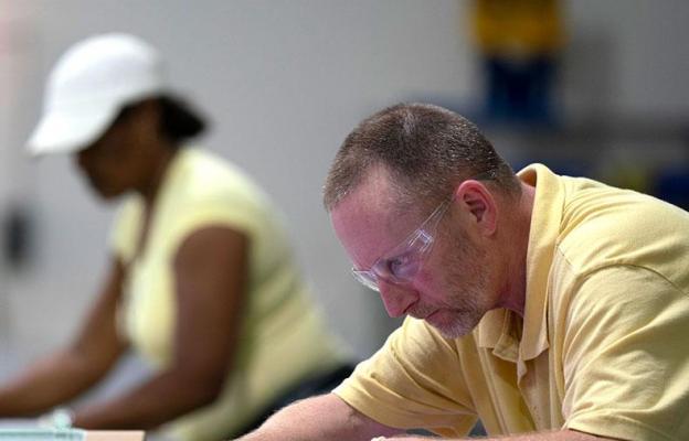 Man and woman working at a table