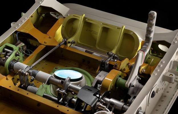 Interior of cabin door assembly on black background