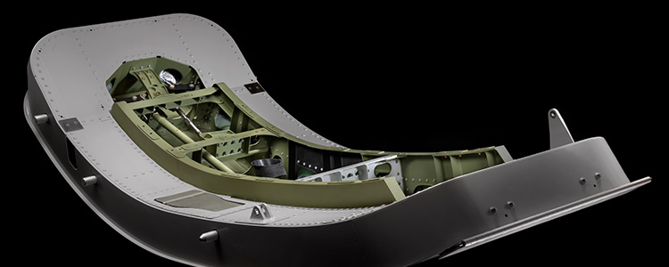 Product shot of business jet door on black background